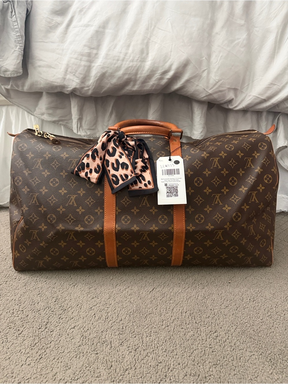 Louis Vuitton Monogram Canvas Keepall Travel Bag with Tan Trim Authentic LV 60
